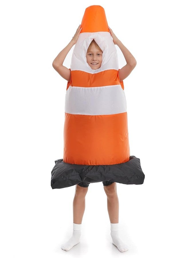 HSCTEK Inflatable Traffic Cone Costume Kids Boys Girls, Blow Up Construction Cone Cosplay Child, Halloween Safety Cone Costume Children Orange - Image 2